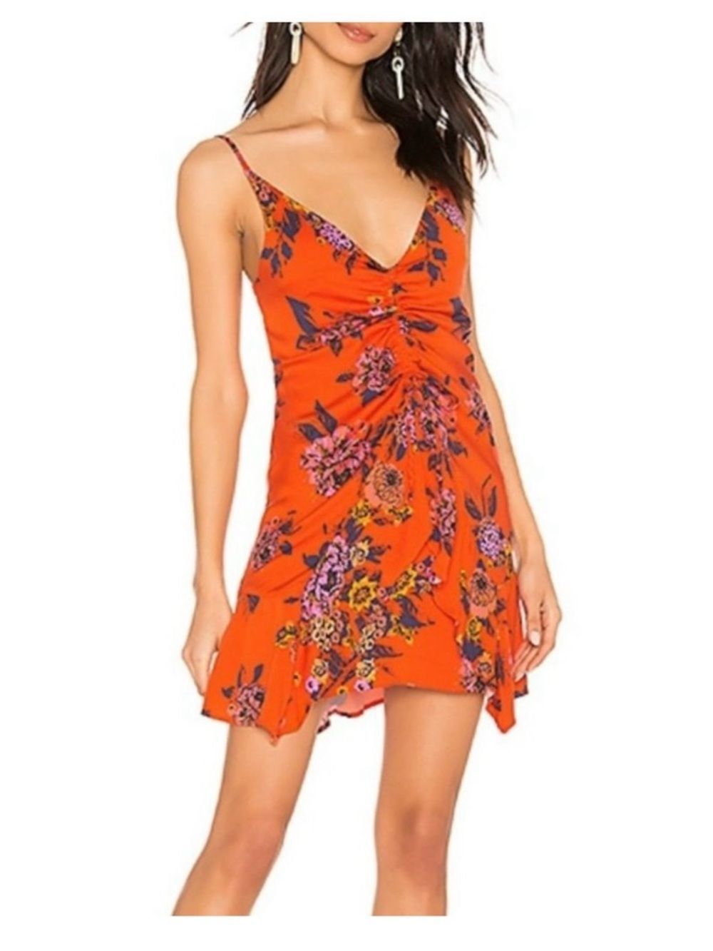 Free People Happy Heart Ruched Mini Dress in Red